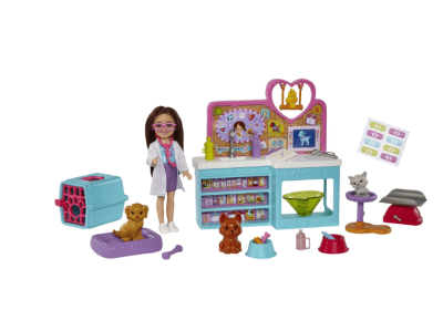 Barbie Doll Chelsea Pet Vet Playset with Doll, 4 Animals and 18 Pieces