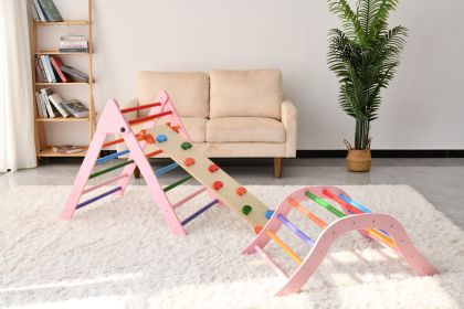 Gardenia Pikler Triangle Set Montessori Toddler Climbing Toys Indoor, Foldable Climbing Toys for Toddlers 1-3 Inside, 2 Piece Baby Climbing Gym Indoor