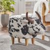 Black and White Velvet Cow-Shaped Ottoman, Cute Wood Foot Stool Shoes Changing Seat with Cushioned for Adult Living Room, Bedroom, Nursery Gameroom, P
