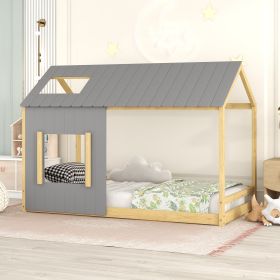 Twin Size House Bed with Roof and Window