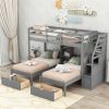 Twin over Twin&Twin Bunk Bed; Triple Bunk Bed with Drawers; Staircase with Storage; Built-in Shelves