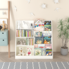 Kids Bookshelf and Toy Storage Organizer, Multifunctional 4 Tier Wooden Kids Book Shelf with Bookcase Display Stand in Kids Room Playroom Nursery for