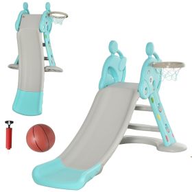 Qaba 2 in 1 Kids Slide with Basketball Hoop, Foldable Toddler Freestanding Slider Playset, for 18 months -4 Years Deer Shaped, Includes Basketbal