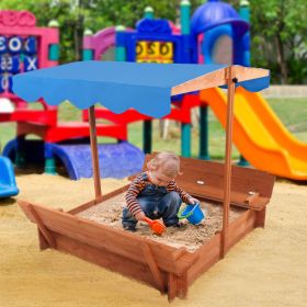 Wooden Sandbox with Convertible Cover Kids Outdoor Backyard Bench Play Sand Box YJ