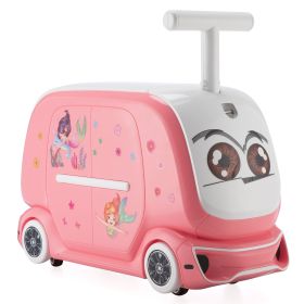 Kids Ride on Suitcase with Storage Space, Pulling Rope and Stickers, Pink