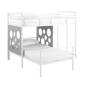Modern Geo Cutout Colorful Twin L-Shaped Bunk Bed Ã¢â‚¬â€œ White / Cool Grey