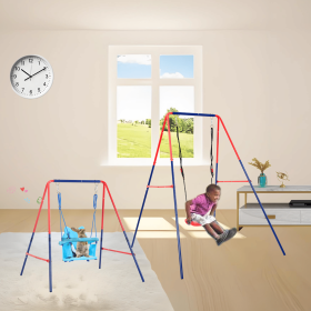 XNS067B green and blue interesting 2 in 1 baby swing mental plastic safe swing set 110lbs for outdoor playground for age 3+