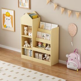 Wood Kids Wooden Bookshelf Toy Storage Organizer with Bookcase, Kid's Bin Storage Unit with 6 Compartments 2 Baskets Bins Toys Box Organizer, Children