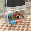 Qaba Art Easel, Easel for Kids with Paper Roll, Double Sided Whiteboard & Chalkboard for Toddlers Aged 3-8 Years Old, with Painting Paper Stand, 2 Sto