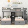 Twin over Twin&Twin Bunk Bed; Triple Bunk Bed with Drawers; Staircase with Storage; Built-in Shelves
