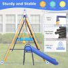 500 lbs 7 in 1 Swing Set for Kids Backyard Outdoor A-Frame Heavy-Duty Metal Swing Sets with Slide, 2 Swing Seats, 1 Climbing Net & Ladder, 1 Gym Ring,