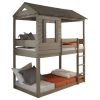 Rustic Grey Twin Over Twin Bunk Bed with Built-in Ladder