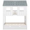 House Bunk Bed with Trundle,Roof and Windows