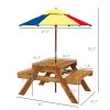 Outsunny Kids' 3-in-1 Sensory Table with Water & Sand Play, Foldable Umbrella, Teak Finish, for Ages 3-6
