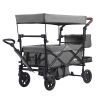 VEVOR Wagon Stroller for 2 Kids, Push Pull Quad Collapsible Stroller with Adjustable Handle, Encircling Harness Removable Canopy, 4 Wheels w/ Brakes,