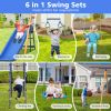500 lbs 7 in 1 Swing Set for Kids Backyard Outdoor A-Frame Heavy-Duty Metal Swing Sets with Slide, 2 Swing Seats, 1 Climbing Net & Ladder, 1 Gym Ring,