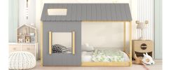 Twin Size House Bed with Roof and Window