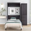 Twin Size Murphy Bed with Wardrobe and Drawers; Storage Bed; can be Folded into a Cabinet; Gray