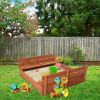 Wooden Sandbox Kids Outdoor Backyard Bench Play Sand Box YJ