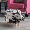 Black and White Velvet Cow-Shaped Ottoman, Cute Wood Foot Stool Shoes Changing Seat with Cushioned for Adult Living Room, Bedroom, Nursery Gameroom, P