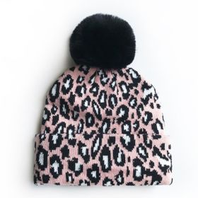 Leopard Print Baby Infant Beanie Knit Warm Winter POM Skull Cap Hat (Color: Pink)