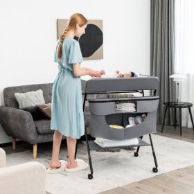 Portable Adjustable Height Newborn Nursery Organizer with Wheel (Color: Gray)