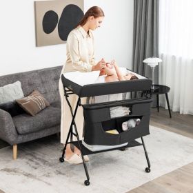Portable Adjustable Height Newborn Nursery Organizer with Wheel (Color: Black)