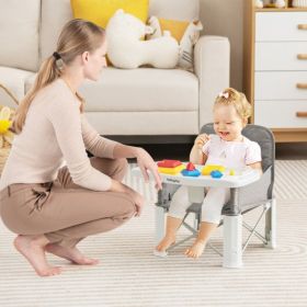 Portable Baby Booster Seat with Straps and Double Tray (Color: Gray)