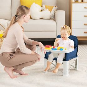 Portable Baby Booster Seat with Straps and Double Tray (Color: Blue)