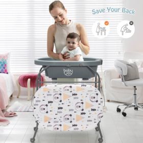 Portable Baby Changing Table with Storage Basket and Shelves (Color: Gray)