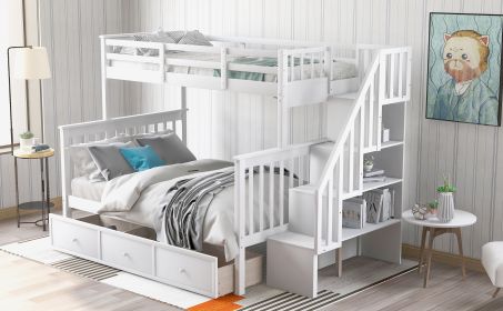 Stairway Twin-Over-Full Bunk Bed with Drawer; Storage and Guard Rail for Bedroom; Dorm; for Adults (Color: White)