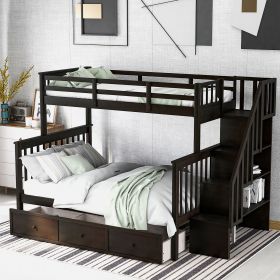 Stairway Twin-Over-Full Bunk Bed with Drawer; Storage and Guard Rail for Bedroom; Dorm; for Adults (Color: LT000219AAP)