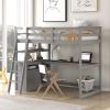 Twin Size Loft Bed with Desk and Shelves; Two Built-in Drawers