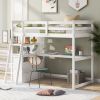 Twin Size Loft Bed with Desk and Shelves; Two Built-in Drawers