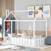 (Slats are not included) Twin Size Wood Bed House Bed Frame with Fence; for Kids; Teens; Girls; Boys