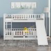 Bunk Bed with Slide; Twin Over Twin Low Bunk Bed with Fence and Ladder for Toddler Kids Teens