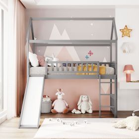 Twin Loft Bed with Slide; House Bed with Slide (Color: Gray)