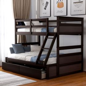 Twin over Full Bunk Bed with Storage (Color: Espresso)