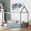 (Slats are not included) Twin Size Wood Bed House Bed Frame with Fence; for Kids; Teens; Girls; Boys