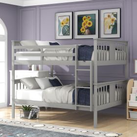 Full over Full Bunk Bed with Ladder for Bedroom; Guest Room Furniture (Color: Gray)