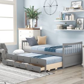 Daybed with Trundle and Drawers; Twin Size (Color: Gray)