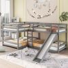Full and Twin Size L-Shaped Bunk Bed with Slide and Short Ladde