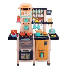 Large Pretend Play Kitchen Set Kids Cooking Playset with Realistic Lights; Vivid Sounds; Play Phone; Clock and 65 Pcs Accessories; 3 +; Blue XH (Color: Blue)