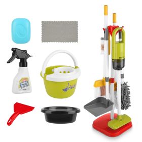 14Pcs Kids Cleaning Toy Set Toddler Housekeeping Pretend Play Kit with Vacuum Cleaner Broom Mop Organization Stand for Boys Girls Aged 3 4 5 (Color: Red)