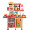 Large Pretend Play Kitchen Set Kids Cooking Playset with Realistic Lights; Vivid Sounds; Play Phone; Clock and 65 Pcs Accessories; 3 +; Blue XH
