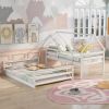 Twin over Full House Bunk Bed with Built-in Ladder,Gray