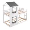 Twin Over Twin Bunk Bed Wood Bed with Roof; Window; Guardrail; Ladder