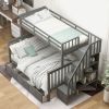 Stairway Twin-Over-Full Bunk Bed with Drawer; Storage and Guard Rail for Bedroom; Dorm; for Adults