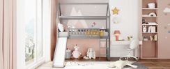 Twin Loft Bed with Slide; House Bed with Slide