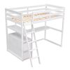 Twin Size Loft Bed with Desk and Shelves; Two Built-in Drawers